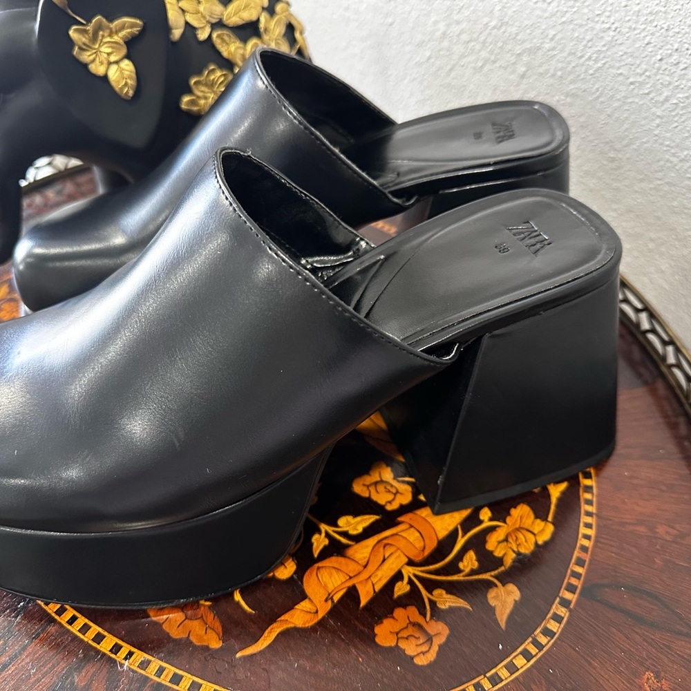 Black Platform Mules